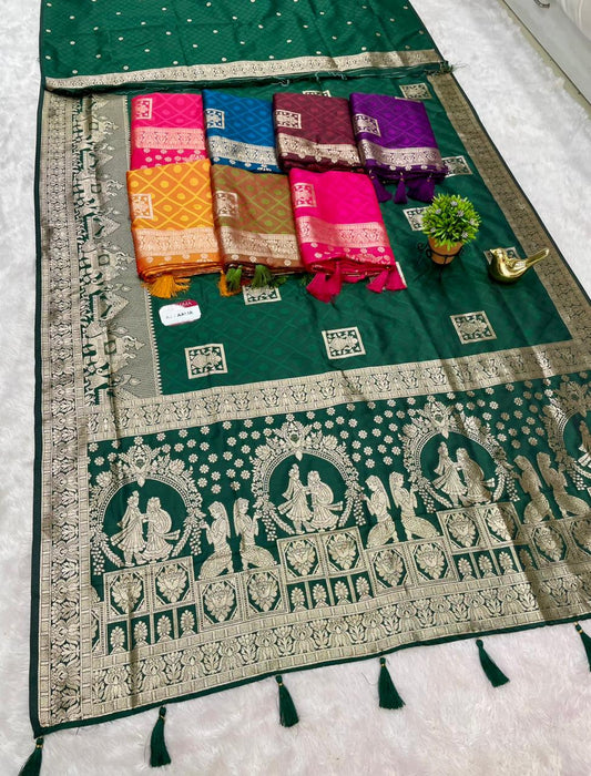 AJ-AALIA 50/600 SOFT SILK SAREE WITH VARMALA JODA IN PALLU WITH KALASH DESIGN ON BODY WITH BEAUTIFUL DAMAN DESIGN VIRAL DESIGN WITH BUTTI BLOUSE