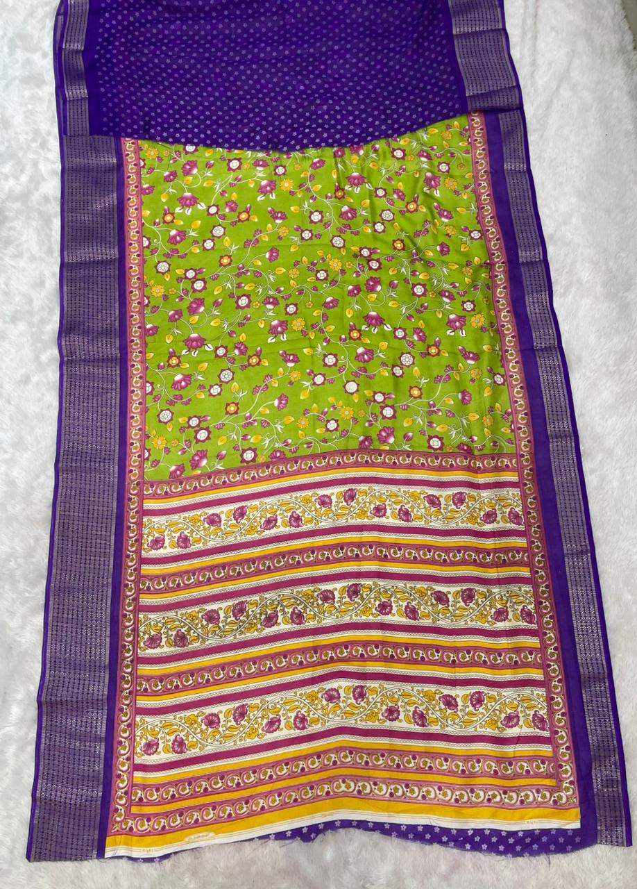 CP-7149 DOLA FABRIC SAREE WITH BEAUTIFUL RICH PALLU WITH FKORAL DESIGN WITH JACUARD BORDER WITH CONTRAST PALLU AND BLOUSE
