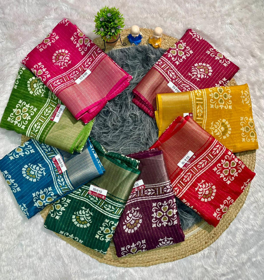 SV-8100 MAL COTTON FABRIC SAREE WITH BEAUTIFUL PALLU WITH BEAUTIFUL DESIGN ON BODY WITH BLOUSE