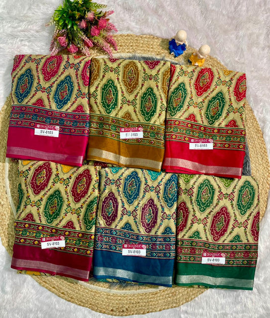SV-8103 MAL COTTON FABRIC SAREE WITH BEAUTIFUL PALLU WITH BEAUTIFUL DESIGN ON BODY WITH BLOUSE