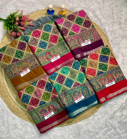 SV-8105 MAL COTTON FABRIC SAREE WITH BEAUTIFUL PALLU WITH BEAUTIFUL DESIGN ON BODY WITH BLOUSE