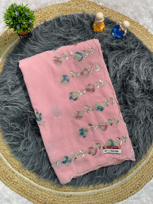 SB-SALONI STAR GEORGETTE FABRIC SAREE WITH AARI WORK WITH RIBIN WORK AND CUTWORK WITH BLOUSE