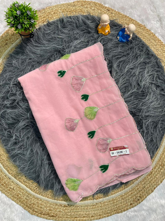 SB-SALONI-2 STAR GEORGETTE FABRIC SAREE WITH AARI WORK WITH RIBIN WORK AND CUTWORK WITH BLOUSE