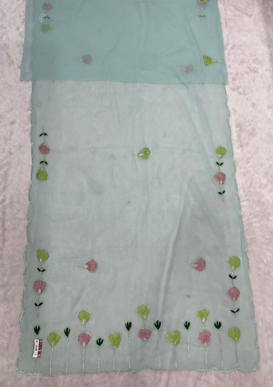 SB-SALONI-2 STAR GEORGETTE FABRIC SAREE WITH AARI WORK WITH RIBIN WORK AND CUTWORK WITH BLOUSE