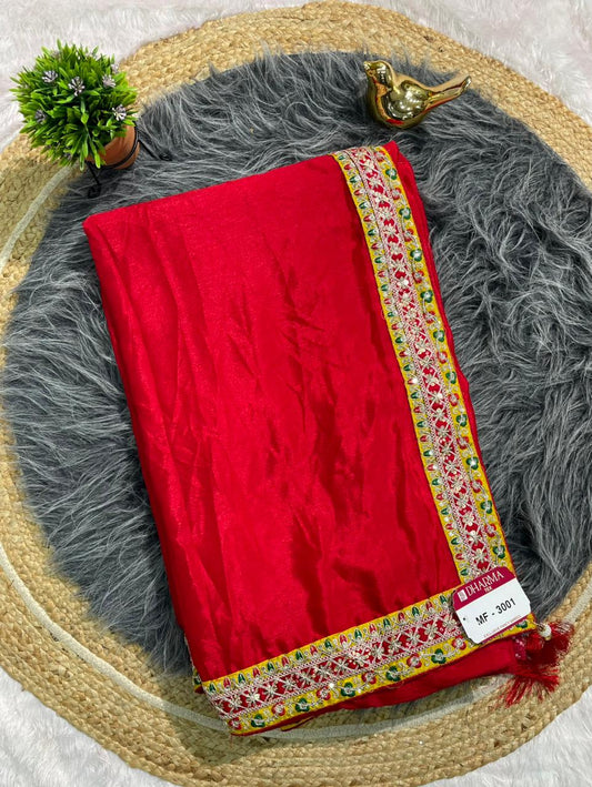 MF-3001 CHINON FABRIC SAREE WITH EMBROIDERY WORK WITH CODING WORK WITH SEQUENCE WORK WITH HEAVY BLOUSE