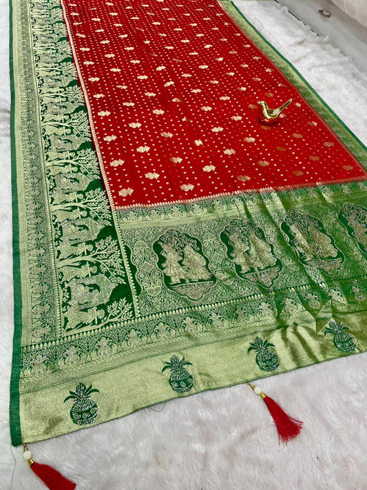 AJ-LEKHA SATIN SILK FABRIC SAREE WITH HEAVY JARKAN WORK WITH CHAP DYING WITH BEAUTIFUL JODA DESIGN WITH LAGNI PATTA WITH BEAUTIFUL DAMAN DESIGN AND VIRAL DESIGN WITH TASSELS