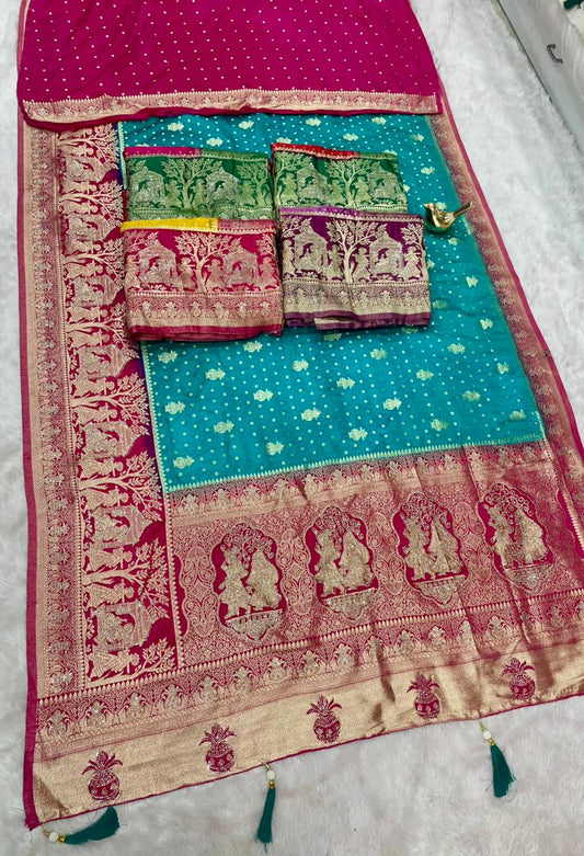 AJ-LEKHA SATIN SILK FABRIC SAREE WITH HEAVY JARKAN WORK WITH CHAP DYING WITH BEAUTIFUL JODA DESIGN WITH LAGNI PATTA WITH BEAUTIFUL DAMAN DESIGN AND VIRAL DESIGN WITH TASSELS