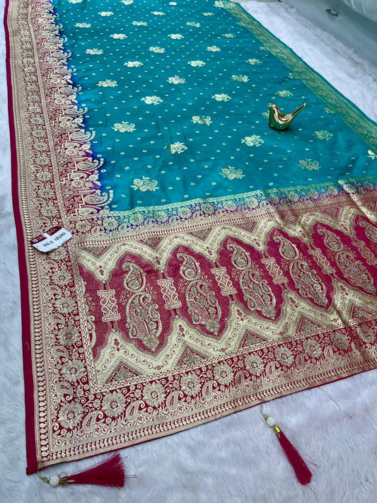 BS-SUZUKI SATIN SILK FABRIC SAREE WITH RICH PALLU DESIGN WITH JARKAN WORK WITH BEAUTIFUL PALLU ON DESIGN WITH CONTRAST BLOUSE