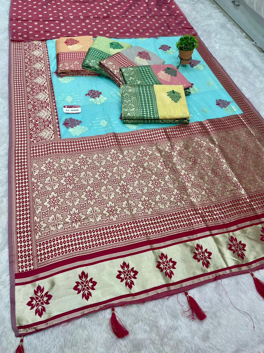 AJ-KIANA SOFT KOTA FABRIC SAREE WITH LAGNI PATTA DESIGN WITH RICH PALLU DESIGN WITH CONTRAST PALLU AND BLOUSE WITH BUTTI BLOUSE