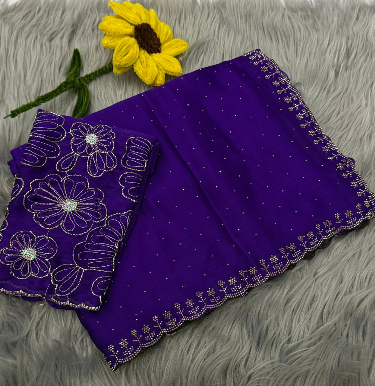 NN-2168 STAR GEORGETTE FABRIC SAREE WITH DMC SIROSKI BORDER WITH SIROSKI WORK ALL OVER ON SAREE WITH BEADS WORK BLOUSE