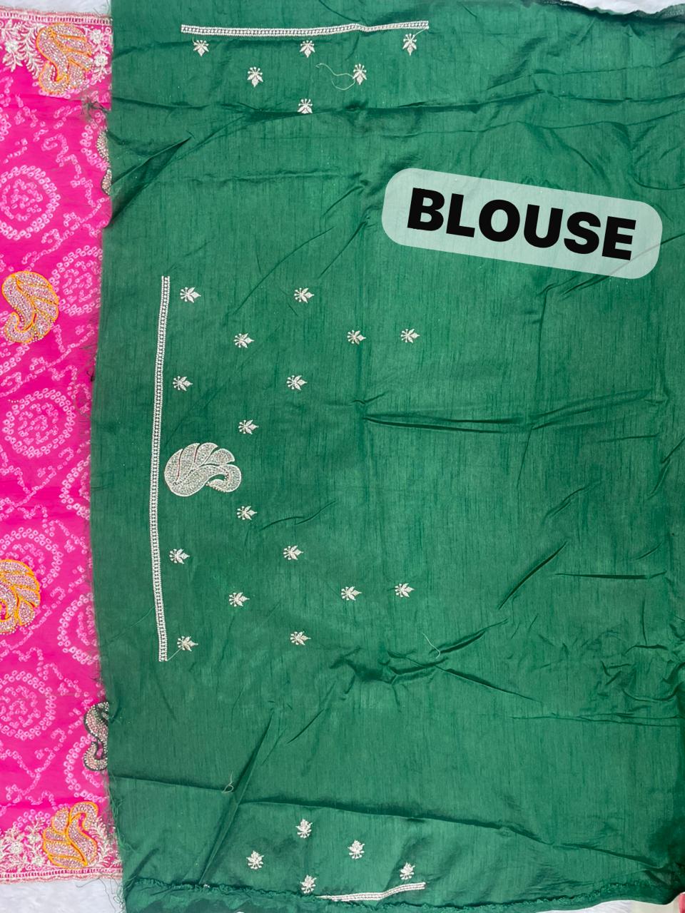 BS-MOZ BAHAR BANDHANI FABRIC SAREE WITH BEAUTIFUL BANDHANI DESIGN WITH SIROSKI WORK ON SAREE WITH CONTRAST BLOUSE