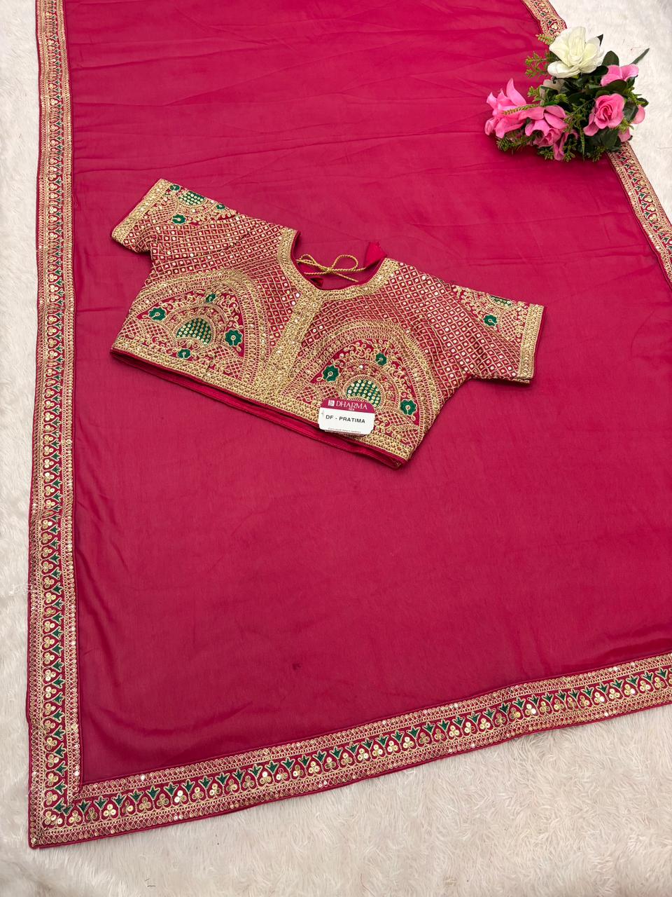 DF-PRATIMA SATIN SILK SAREE WITH EMBROIDERY WORK WITH SEQUENCE WORK WITH THREAD WORK WITH HEAVY EMBROIDERY WORK ON STICHED BLOUSE AND MODERN GIRLISH LOOK SAREE