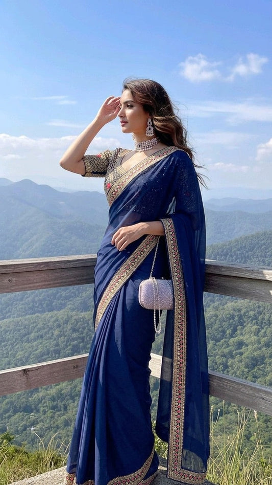 DF-PRATIMA SATIN SILK SAREE WITH EMBROIDERY WORK WITH SEQUENCE WORK WITH THREAD WORK WITH HEAVY EMBROIDERY WORK ON STICHED BLOUSE AND MODERN GIRLISH LOOK SAREE