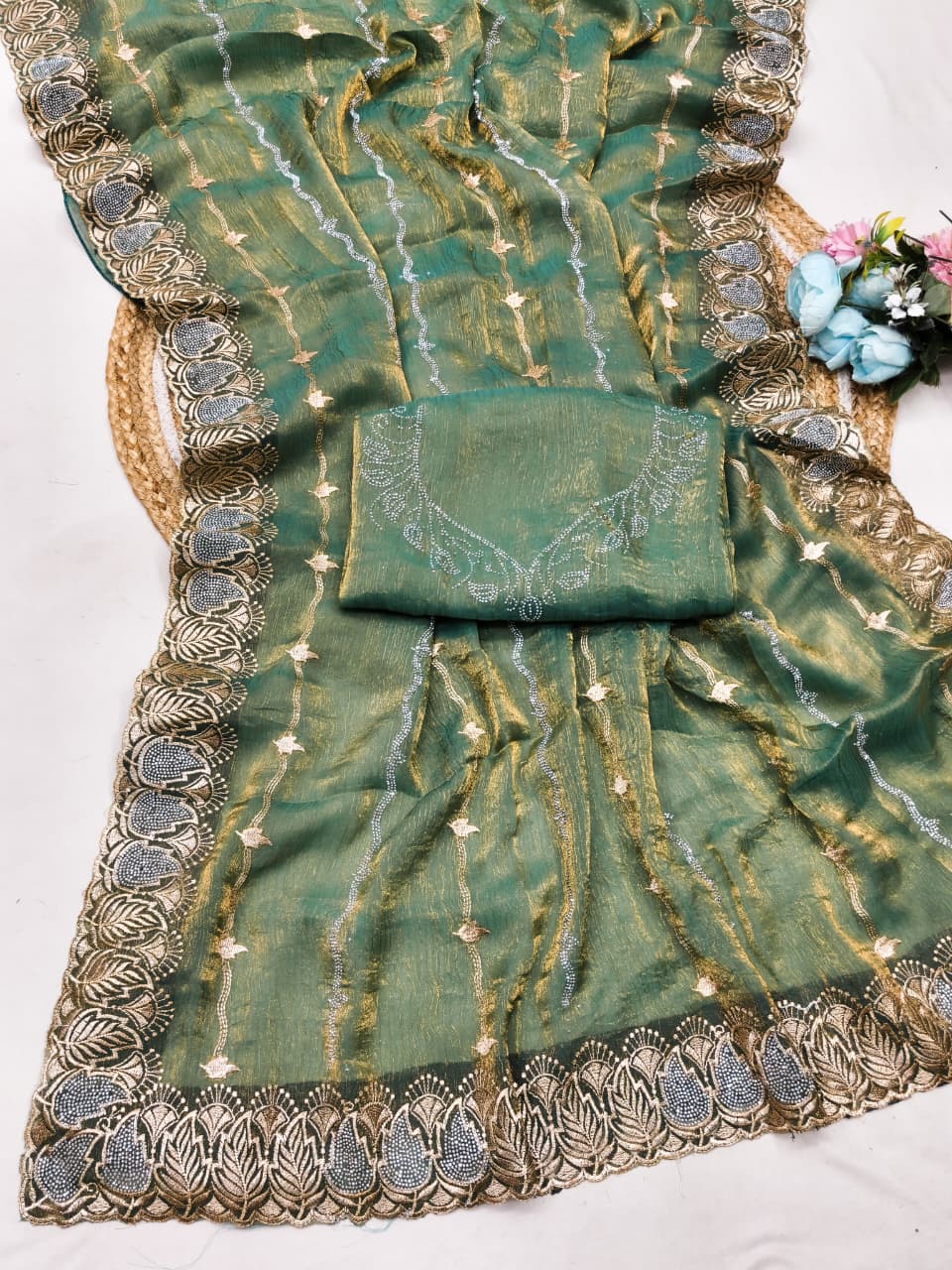 DF-DILISHA-2 FENDI FABRIC SAREE WITH EMBROIDERY WORK WITH SIROSKI WORK WITH BEAUTIFUL DESIGN AND HEAVY WORK BLOUSE