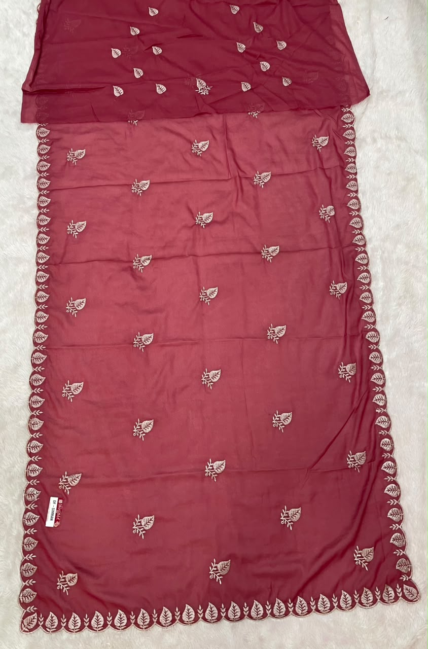 DF-SIMRAN PREMIUM STAR GEORGETTE FABRIC SAREE FEATURING ELEGENT LEAF EMBROIDERY BUTTI WORK WITH EMBROIDERY CUTWORK BORDER AND DESIGNER PALLU WITH BLOUSE