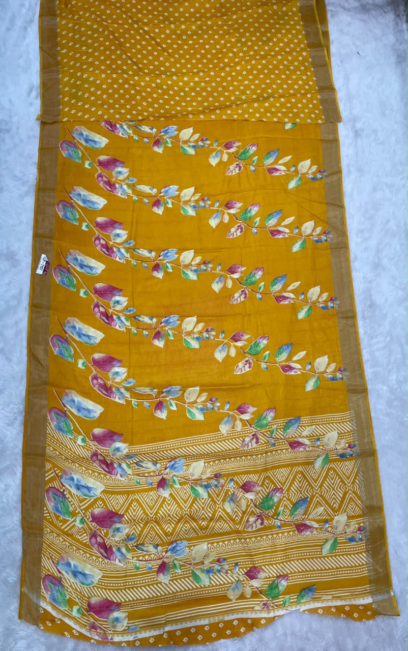 CP-7157 MAL COTTON FABRIC SAREE WITH BEAUTIFUL PALLU DESIGN WITH FLOWER PRINT WITH BLOUSE