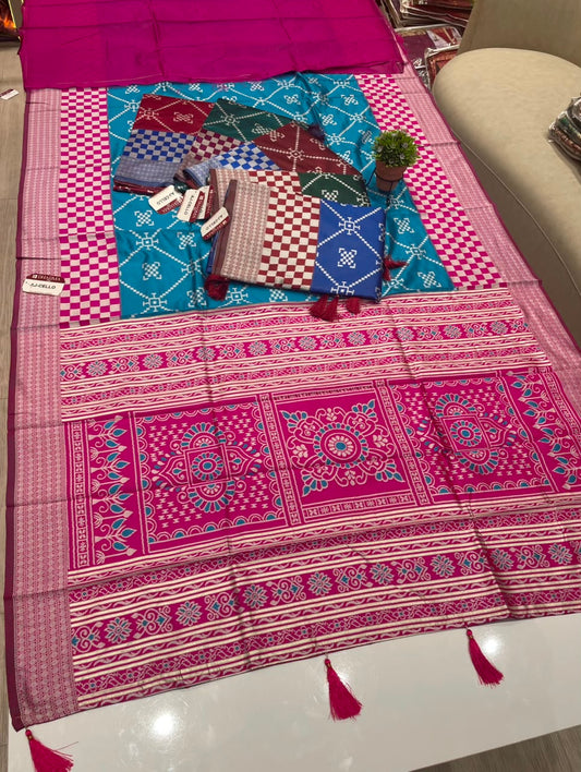 AJ-CELLO BANDHANI WEAVING DESIGN WITH RICH PALLU WITH TASSELS