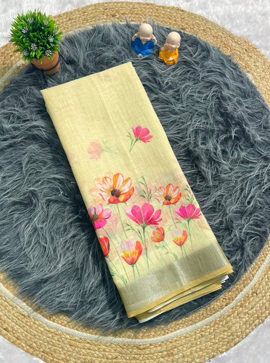 DP-4063 LINEN FABRIC SAREE WITH DIGITAL PRINT WITH BEUATIFUL DESIGN WITH BLOUSE