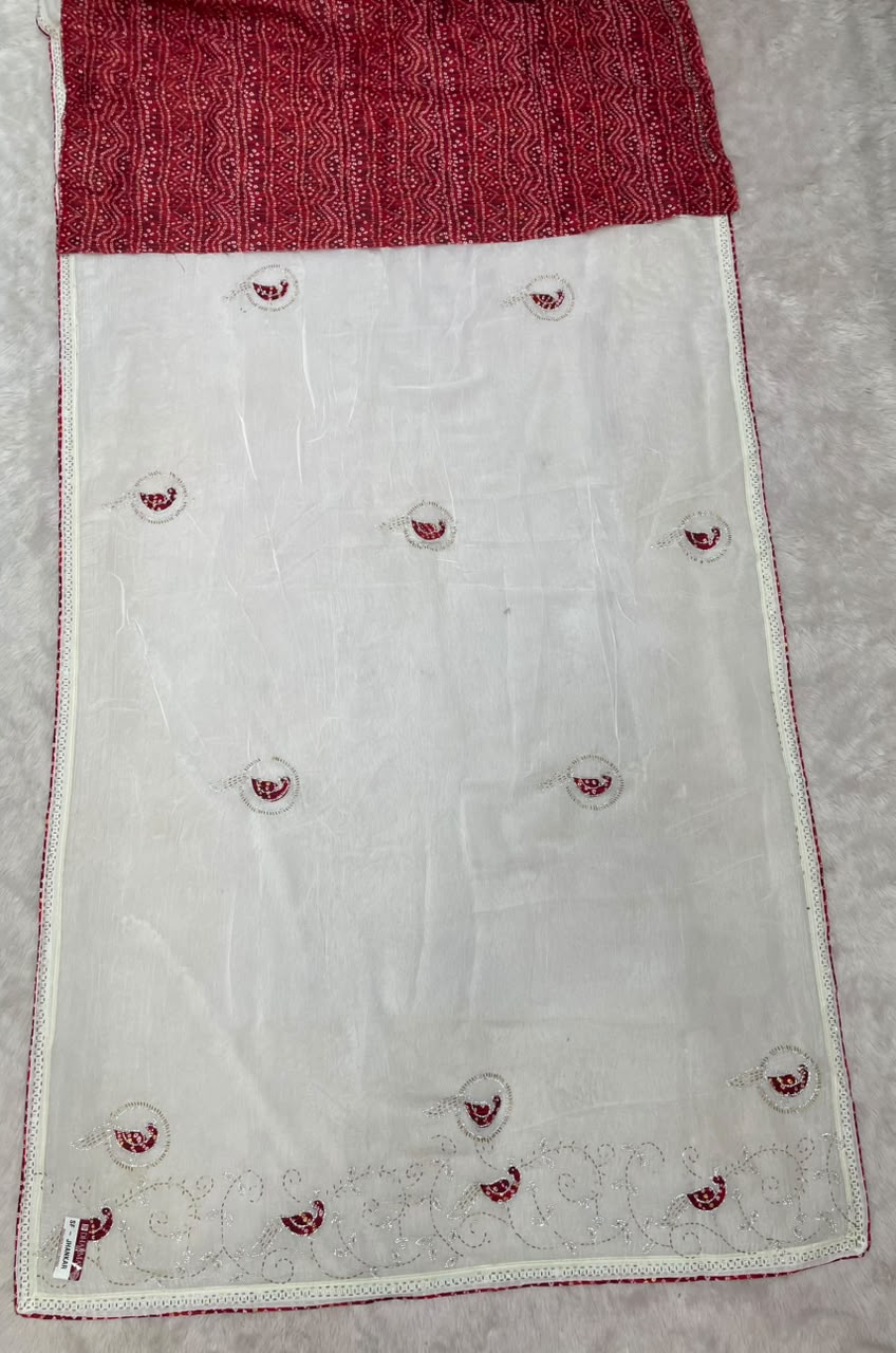 SF-JHANKAR STAR GEORGETTE SAREE WITH BEAUTIFUL DESIGN WITH HANDWORK WITH JARKAN WORK AND BEAUTIFUL BANDHANI BLOUSE