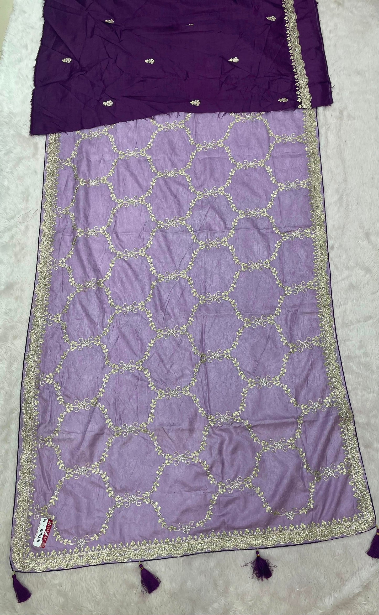 VL-KHUSHI CREP FABRIC SAREE WITH EMBROIDERY WORK WITH THREAD WORK WITH LATKAN AND BLOUSE