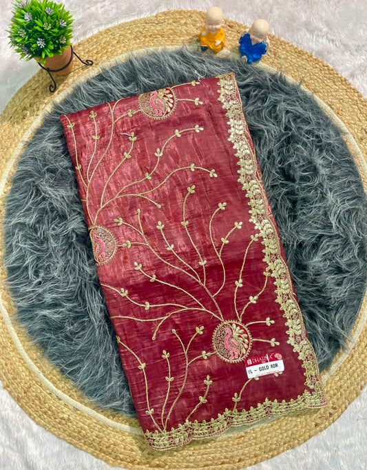 VL-GOLD MOR CREPE CRUSH SAREE WITH GOTAPATI WORK WITH CODING AND THREAD WORK WITH HEAVY JHAL WORK WITH WORK BLOUSE