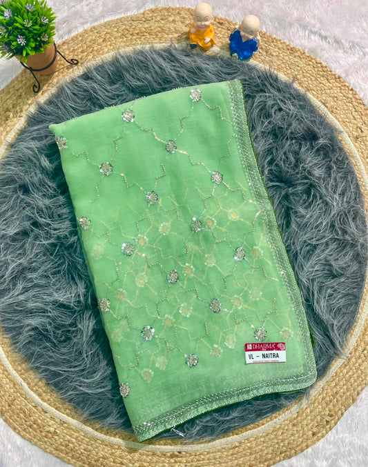 VL-NAITRA FANCY FABRIC SAREE WITH BEAUTIFUL DESIGN WITH BEADS WORK WITH SEQUENCE WORK WITH HEAVY BLOUSE