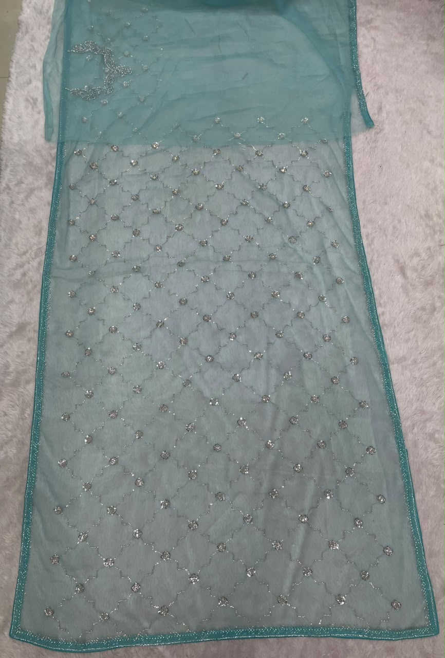 VL-NAITRA FANCY FABRIC SAREE WITH BEAUTIFUL DESIGN WITH BEADS WORK WITH SEQUENCE WORK WITH HEAVY BLOUSE