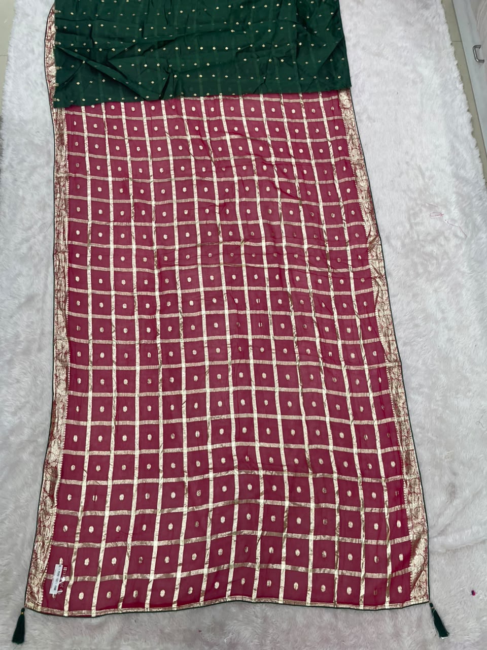 VL-PURE VISCOS RED & RANI VISCOS SAREE WITH GHATCHOLA PATTERN PURE VISCOS SAREE WITH PIPING LATKAN WITH CONTRAST BLOUSE