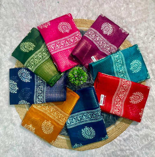 CP-7164 DOLA DOBBY FABRIC SAREE WITH BEAUTIFUL FLORAL BUTTI PRINT WITH BEAUTIFUL PALLU DEISGN WITH BLOUSE