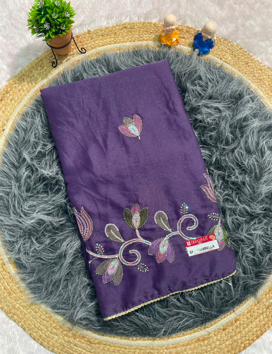 SF-UMBRELLA STAR GEORGETTE FABRIC SAREE WITH EMBROIDERY WORK WITH BEAUTIFUL LOTOUS DESIGN WITH BLOUSE