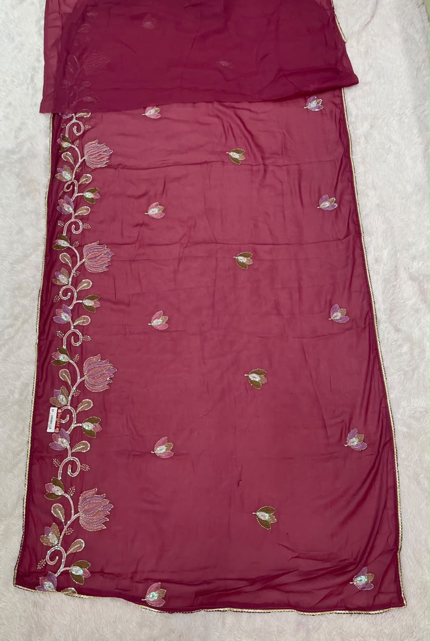 SF-UMBRELLA STAR GEORGETTE FABRIC SAREE WITH EMBROIDERY WORK WITH BEAUTIFUL LOTOUS DESIGN WITH BLOUSE