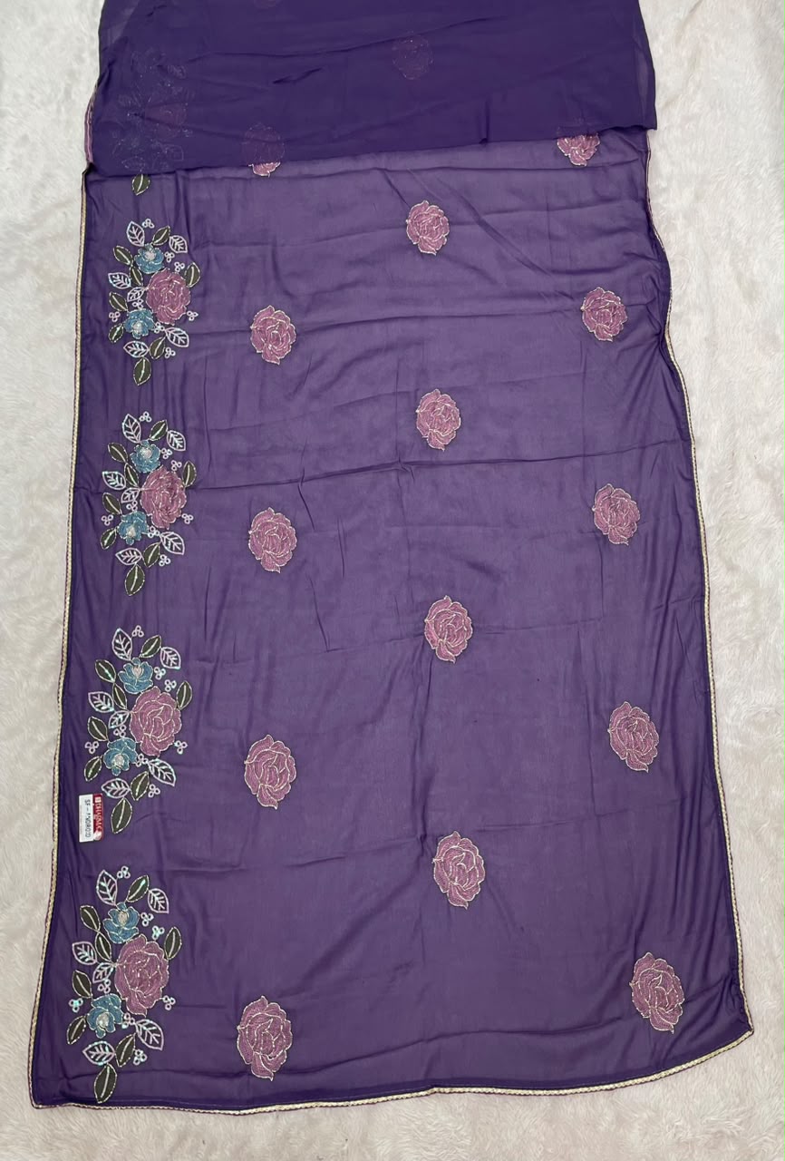 SF-ANDROID STAR GEORGETTE FABRIC SAREE WITH BEAUTIFUL FLORAL PRINT DESIGN WITH BLOUSE