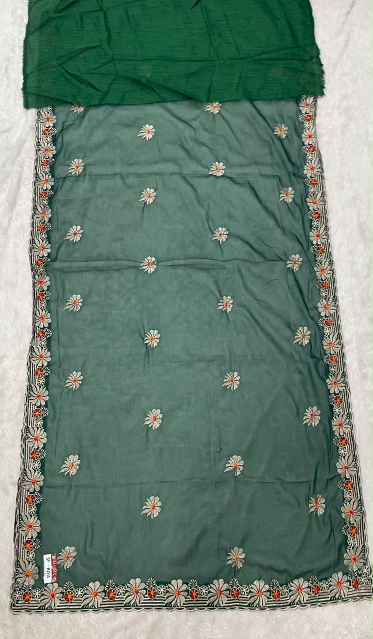 SF-RIYA STAR GEORGETT FABRIC SAREE WITH EMBROIDERY WORK WITH BEAUTIFUL FLORAL DESIGN WITH BLOUSE