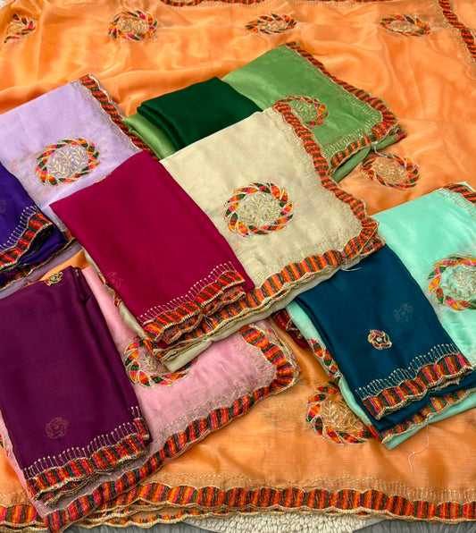 NN-2174 CHIFFON FABRIC SAREE WITH THREAD WORK WITH BEAUTIFUL C-PALLU WORK WITH HEAVY BUTTA WORK ALL OVER ON SAREE WITH CONTRAST WORK BLOUSE