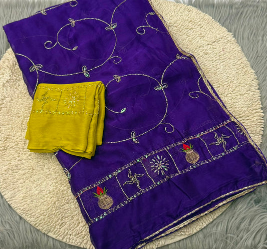 NN-2175 MOSS CHIFFON FABRIC SAREE WITH BEAUTIFUL HANDWORK SAREE WITH HEAVY BORDER WORK ON IT CONTRAST WORK BLOUSE