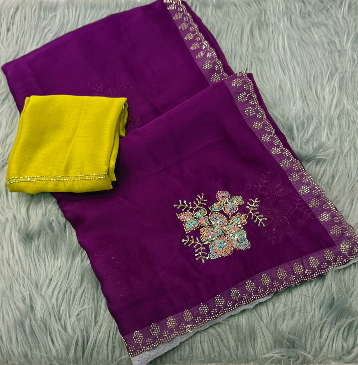NN-2176 STAR GEORGETTE FABRIC SAREE WITH SEQUENCE ND BEADS WORK WITH SIROSKI WORK WITH BLOUSE