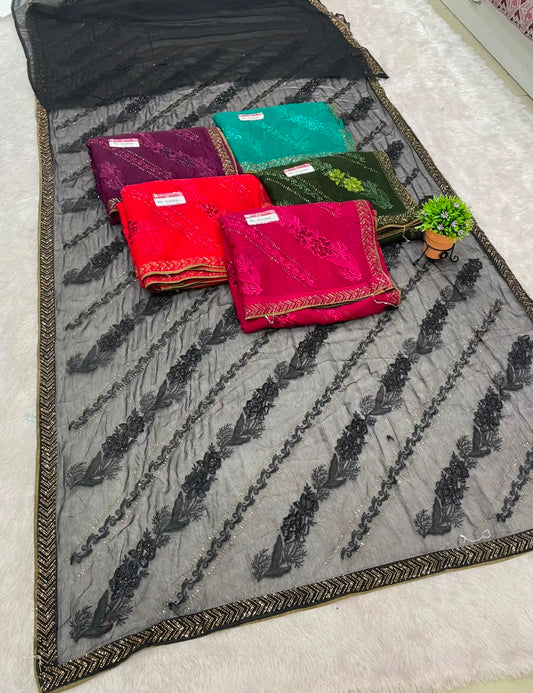 RD-DIVISHA FANCY FABRIC SAREE WITH BEAUTIFUL DESIGN WITH BEAUTIFUL LACE WITH BLOUSE