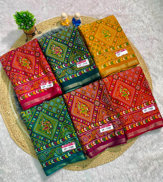 CP-7169 MAL COTTON FABRIC SAREE WITH BEAUTIFUL RICH PALLU DESIGN WITH HEAVY PRINT ON SAREE WITH BLOUSE