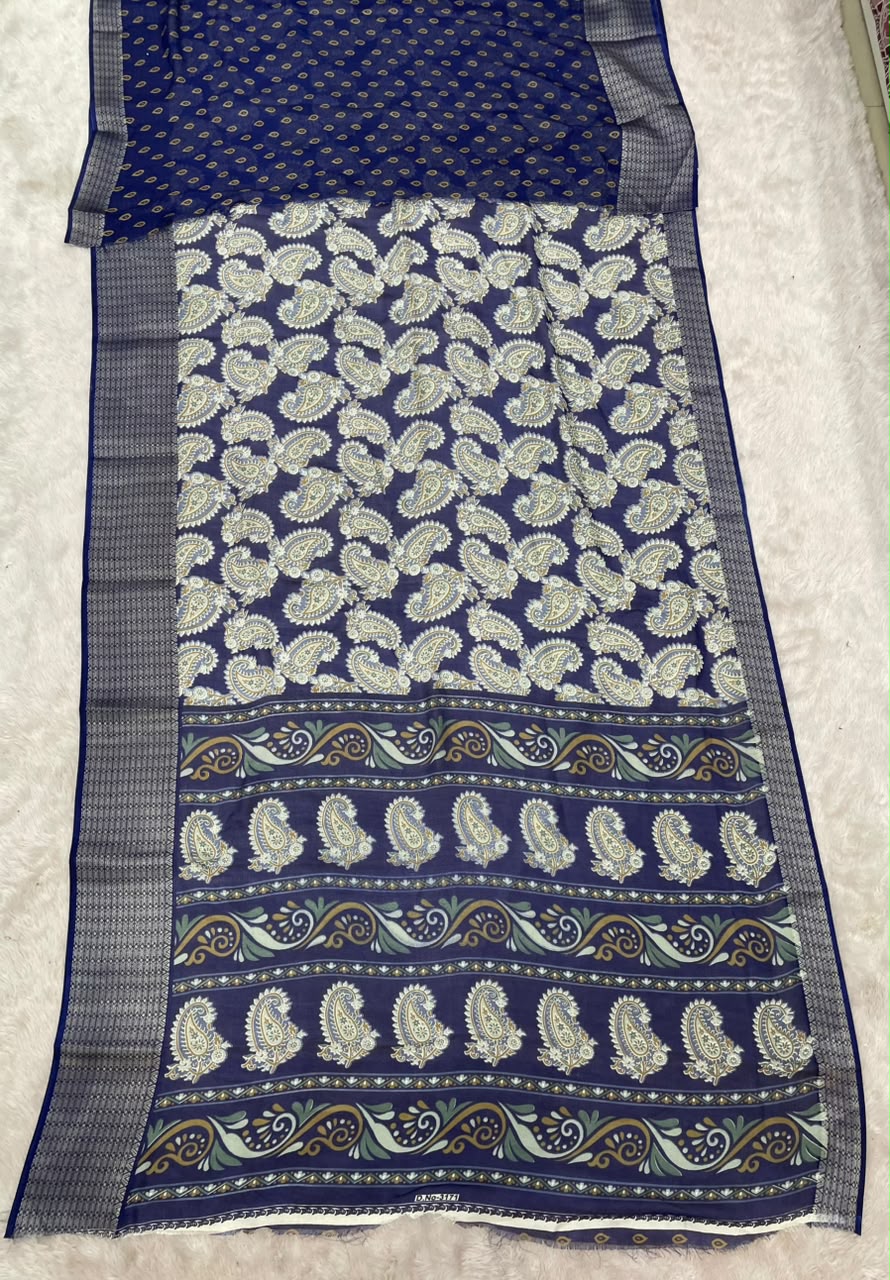 SV-8125 MAL COTTON FABRIC SAREE WITH BEAUTIFUL RICH PALLU DESIGN WITH CARRY DESIGN ALL OVER ON BODY WITH BLOUSE