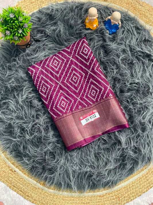 SV-8132 MAL COTTON FABRIC SAREE WITH BEAUTIFUL PRINT WITH RICH PALLU DESIGN WITH BLOUSE