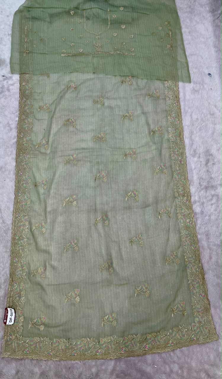 DF-5018 FANCY FABRIC SAREE WITH EMBROIDERY WORK WITH CUTWORK WITH BEAUTIFUL DESIGN WITH EMBROIDERY BLOUSE