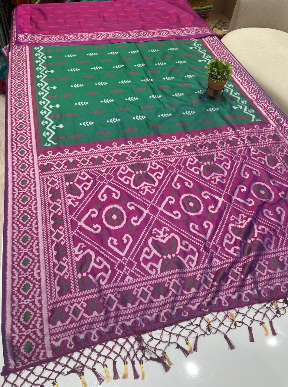 AJ-ANSHU SOFT SILK FABRIC SAREE WITH RICH PALLU DESIGN WITH IKKAT PATOLA TEST DESIGN WITH TASSELS WITH BLOUSE