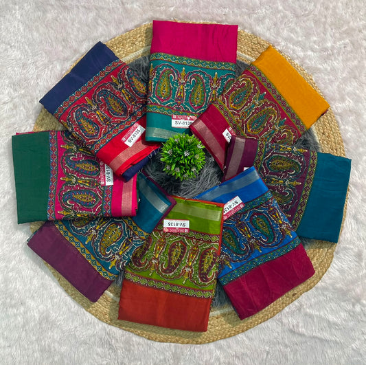 SV-8135 MAL COTTON FABRIC SAREE WITH RICH PALLU DESIGN WITH BEAUTIFUL CARRY DESIGN WITH BLOUSE
