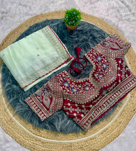 MF-3008 SOFT PURE CHIFFON FABRIC WITH BEAUTIFUL SHADES WITH HEAVY LOOKING GOTA AND WORK BORDER WITH FULL C-PALLU WORK AND PATOLA PRINT SAREE WITH BLOUSE