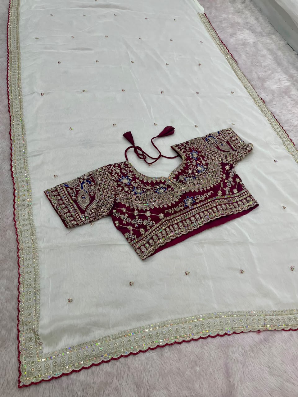 MF-3008 SOFT PURE CHIFFON FABRIC WITH BEAUTIFUL SHADES WITH HEAVY LOOKING GOTA AND WORK BORDER WITH FULL C-PALLU WORK AND PATOLA PRINT SAREE WITH BLOUSE