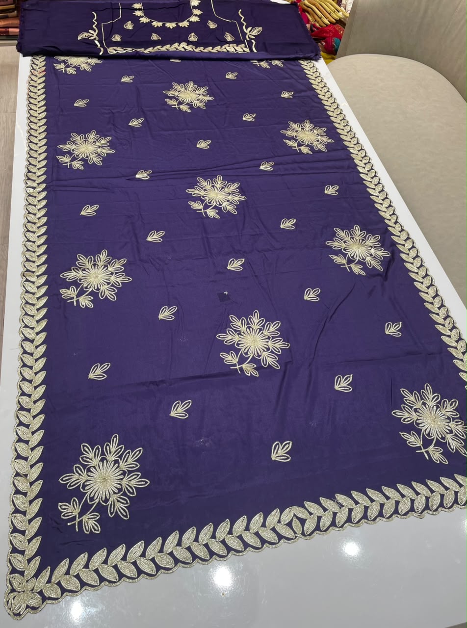 MF-3009 HO SILK FABRIC SAREE WITH CUTWORK WITH THREAD WORK WITH BLOUSE