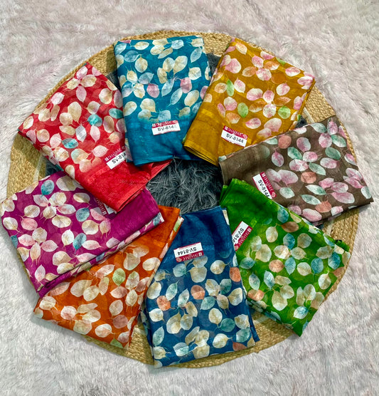SV-8144 PATTERN FABRIC SAREE WITH BEAUTIFUL FLORAL PRINT ALL OVER ON SAREE WITH BLOUSE