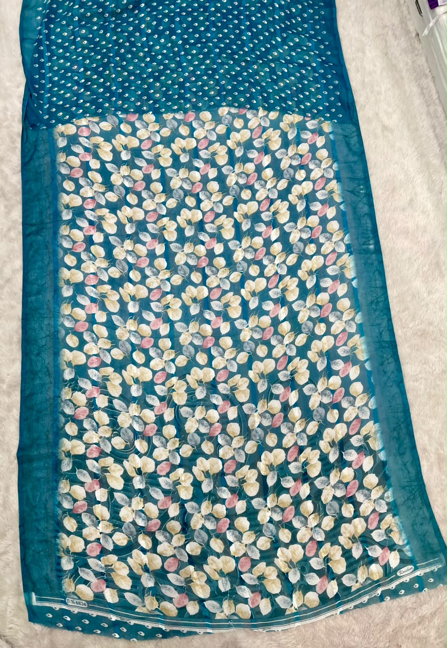 SV-8144 PATTERN FABRIC SAREE WITH BEAUTIFUL FLORAL PRINT ALL OVER ON SAREE WITH BLOUSE