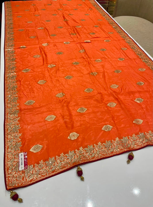 RD-SAAT PHERE-STAR VISCOS SILK FABRIC SAREE WITH EMBROIDERY WORK WITH BEAUTIFUL DESIGN WITH PIPING AND LATKAN WUTH BLOUSE