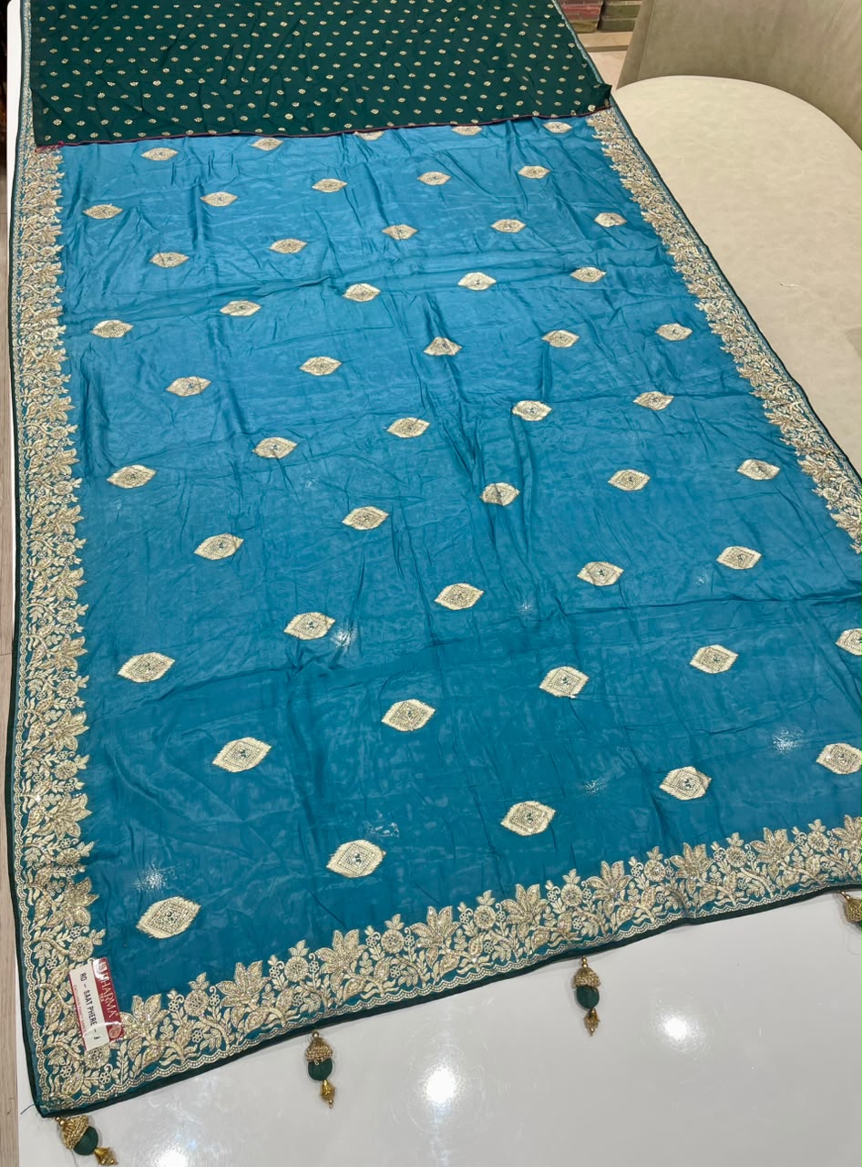 RD-SAAT PHERE-STAR VISCOS SILK FABRIC SAREE WITH EMBROIDERY WORK WITH BEAUTIFUL DESIGN WITH PIPING AND LATKAN WUTH BLOUSE